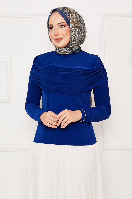 Önü Drapeli Sandy Bluz Saks