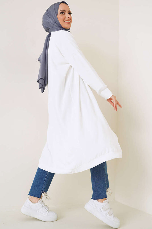 Ayrobin White Long Cardigan with Buttons on the Front