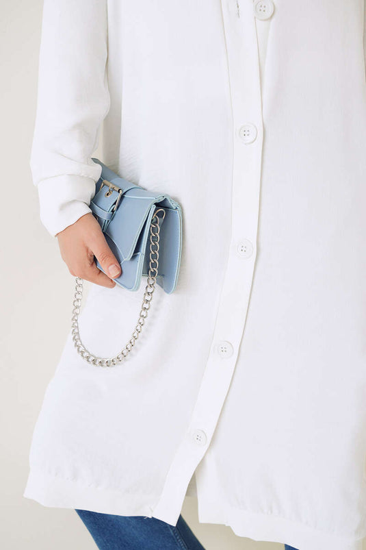 Ayrobin White Long Cardigan with Buttons on the Front