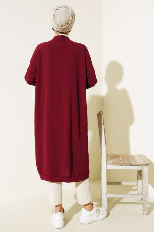 Cardigan long boutonné sur le devant Ayrobin Claret rouge