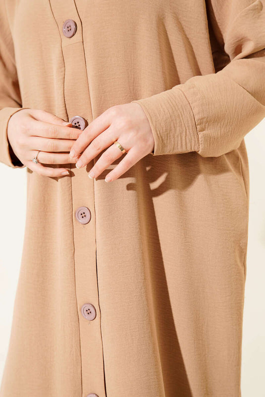Front Buttoned Ayrobin Biscuit Long Cardigan