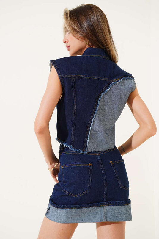 Two-piece set with button-front skirt