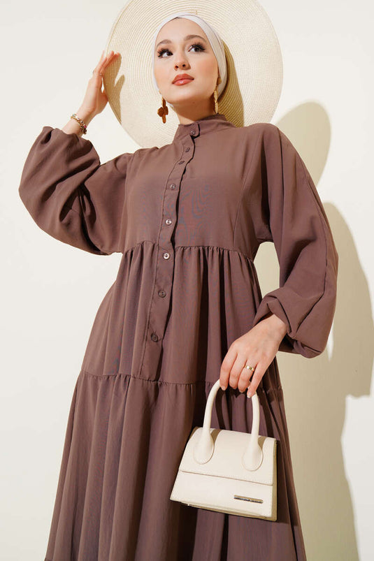 Front Button Layered Basic Dress Mink