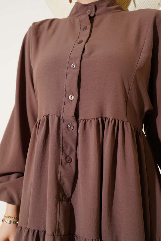 Front Button Layered Basic Dress Mink