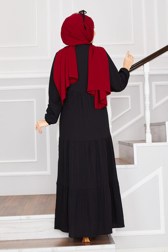 Vestido hijab con capas y botones en la parte delantera, color negro