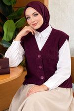 Gilet En Maille Mauve À Boutons Et Col En V