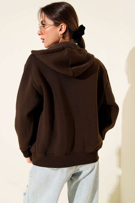 Vest met capuchon en ritssluiting aan de voorkant, bruin