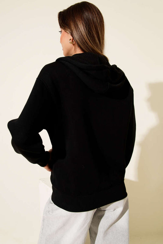 Front Zip Hooded Cardigan, Black