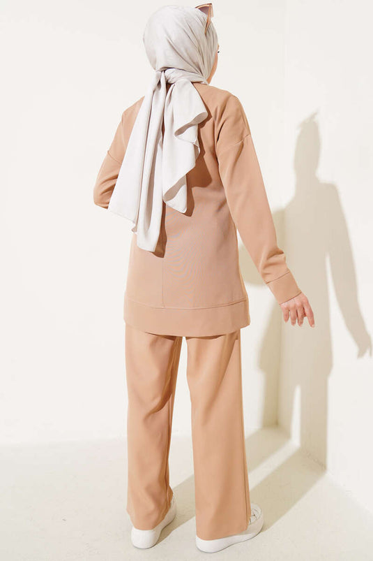 Zippered Tunic Two-Piece Set Camel