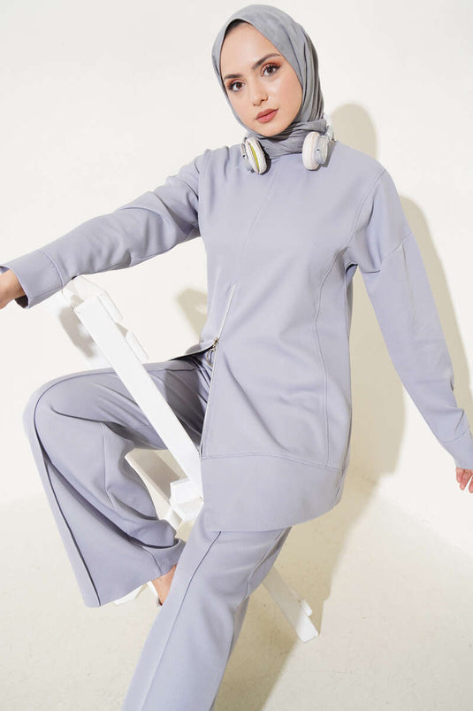 Costume Double Tunique Zippé Sur Le Devant Gris