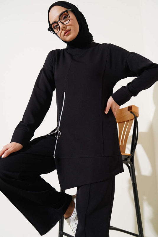 Costume Double Tunique Zippé Sur Le Devant Noir