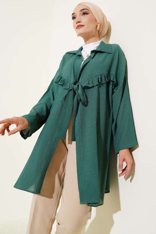 Önü Fırfır Bağlamalı Kimono Zümrüt