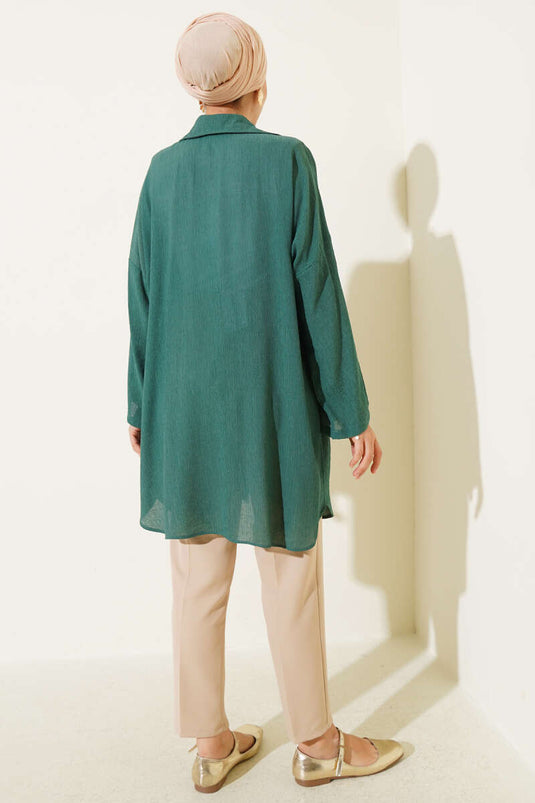 كيمونو زمردي برباط أمامي مكشكش