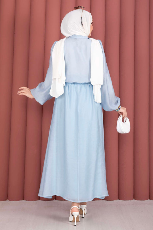 Ensemble modest fashion hijab avec jupe à volants, bleu bébé