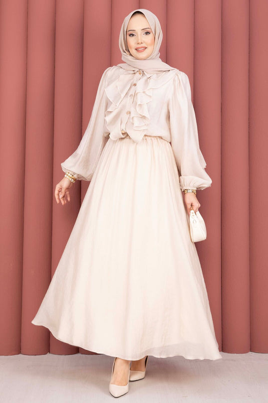 Ensemble Modeste avec Jupe à Volants Beige
