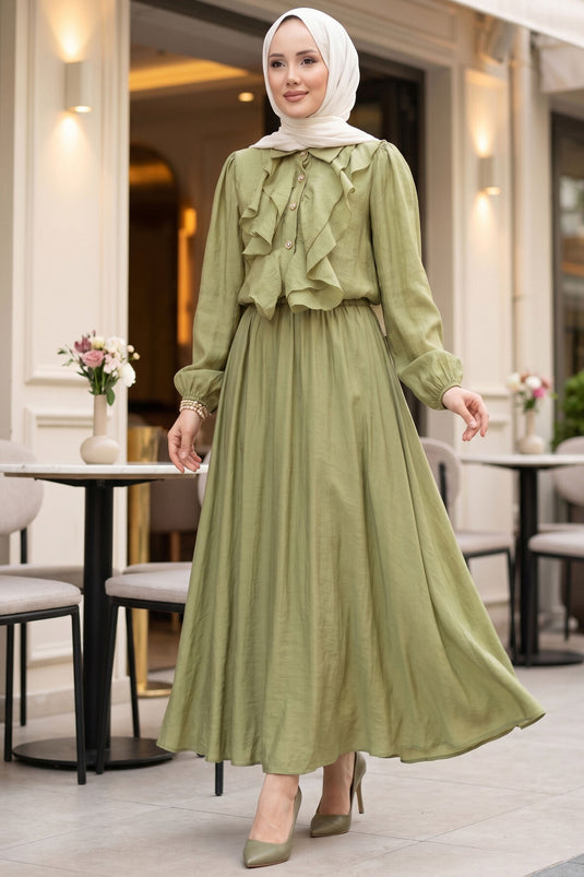 Ensemble Modeste avec Jupe à Volants Vert Olive