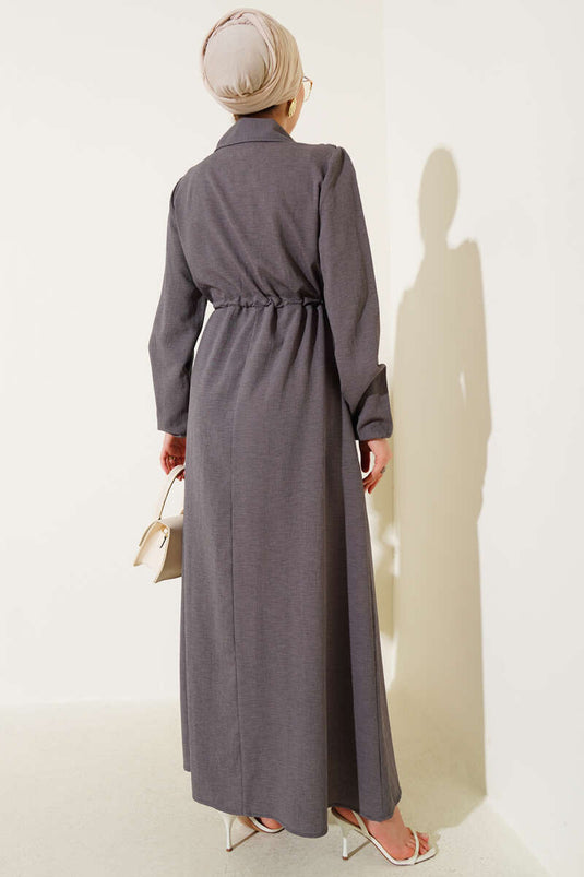 Robe zippée à volants sur le devant, couleur fumée