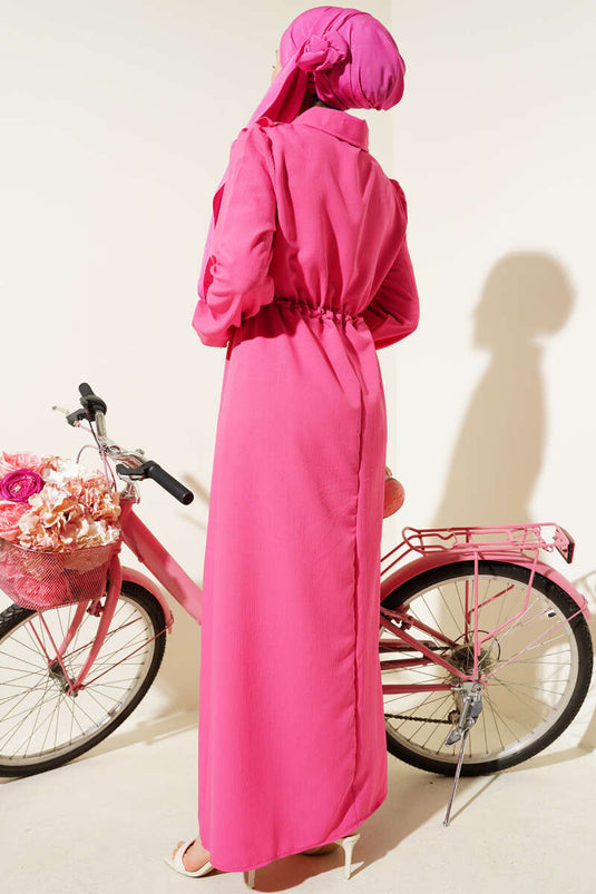 Fuchsia Frilled Front Zippered Dress