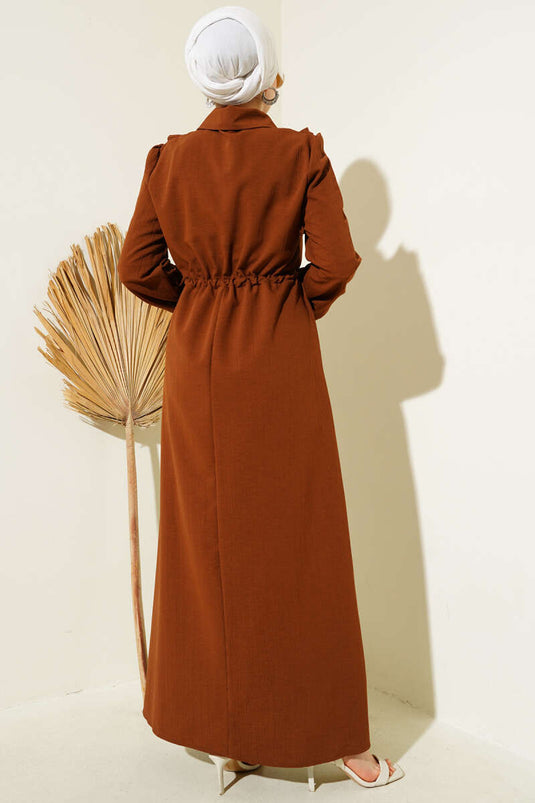 Ruffle Front Zippered Dress Brown