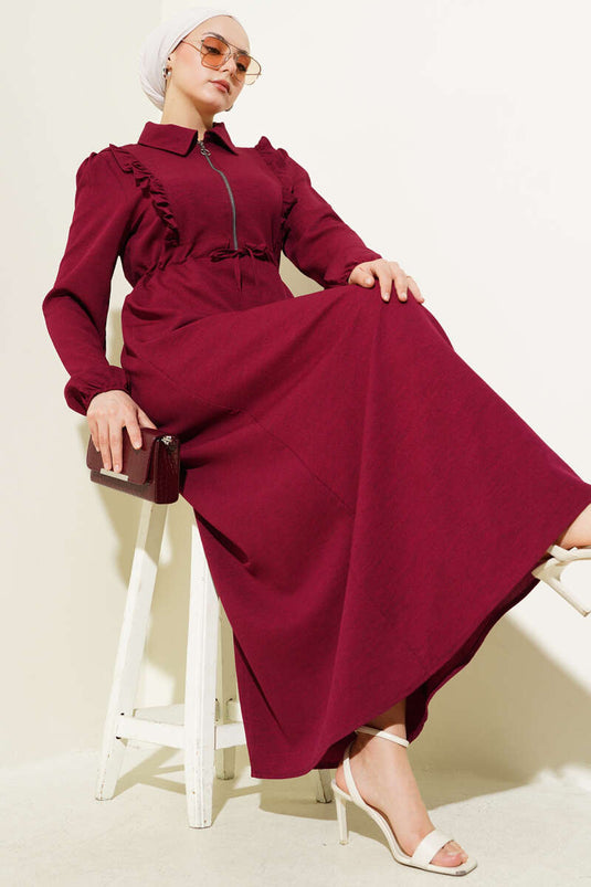 Ruffle Front Zippered Dress in Plum