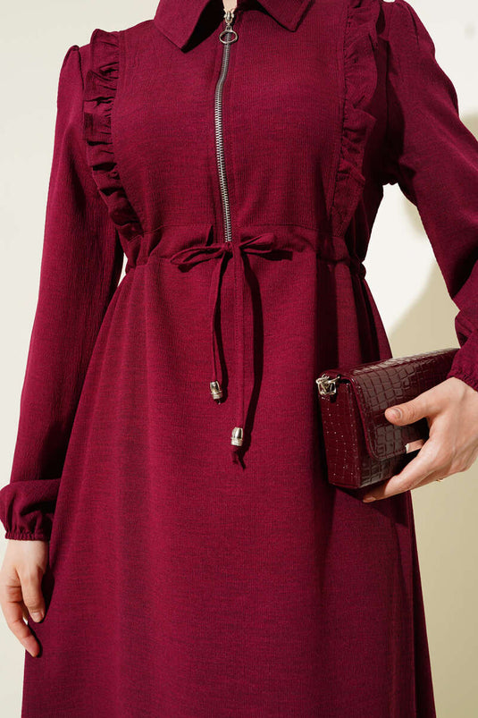 Ruffle Front Zippered Dress in Plum