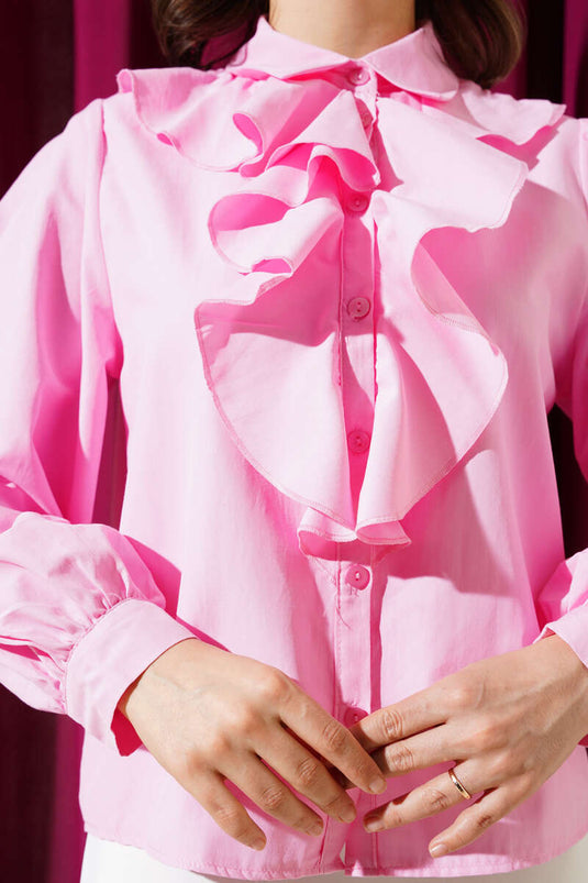 Ruffled Front Short Shirt Pink