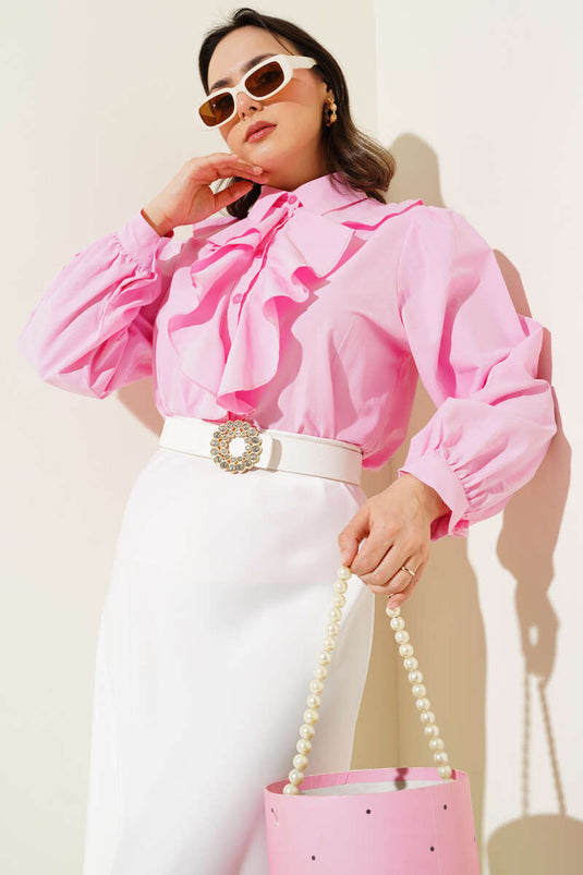 Ruffled Front Short Shirt Pink