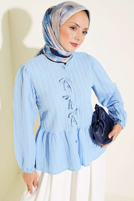Chemise À Boutons Avec Nœud Devant En Bleu Glacé