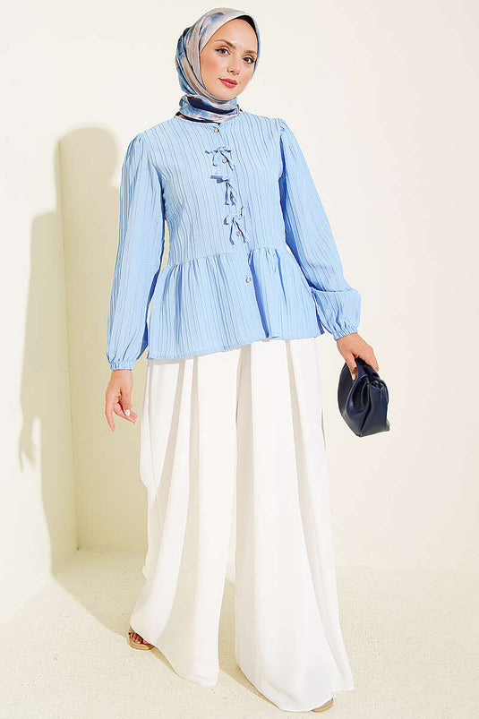 Chemise À Boutons Avec Nœud Devant En Bleu Glacé