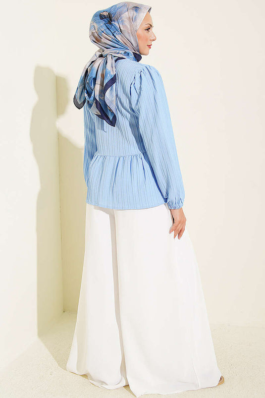 Chemise À Boutons Avec Nœud Devant En Bleu Glacé