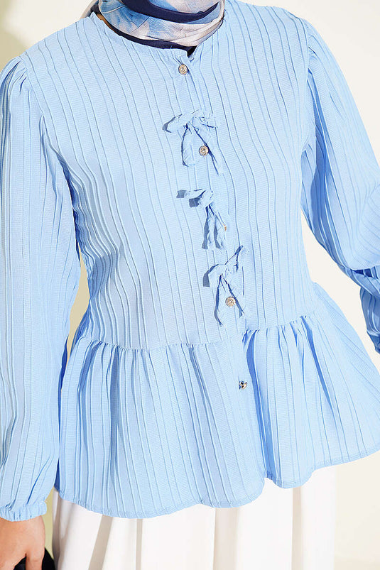 Chemise À Boutons Avec Nœud Devant En Bleu Glacé
