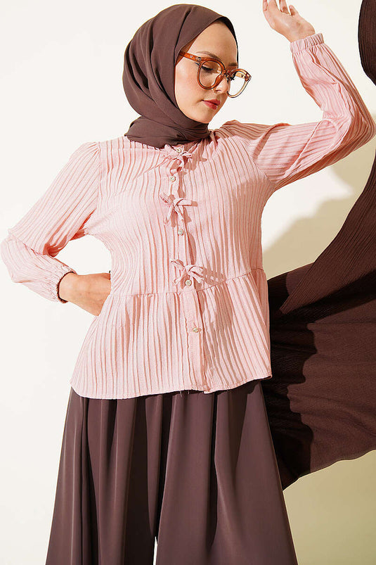 Chemise Rose À Nœud Devant Et Boutons