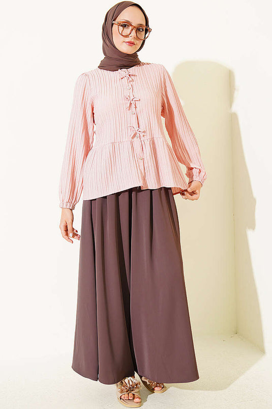 Chemise Rose À Nœud Devant Et Boutons