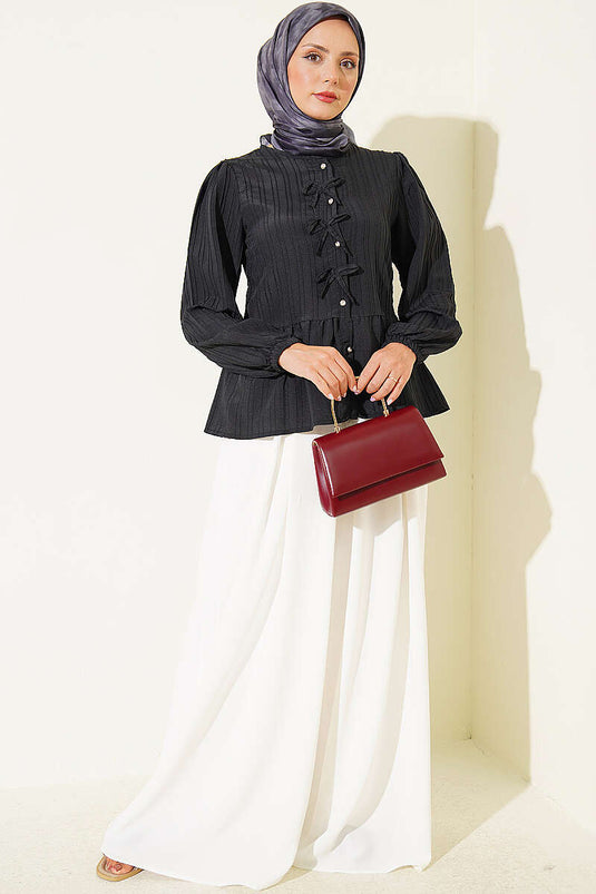 Chemise Noire À Nœud Devant