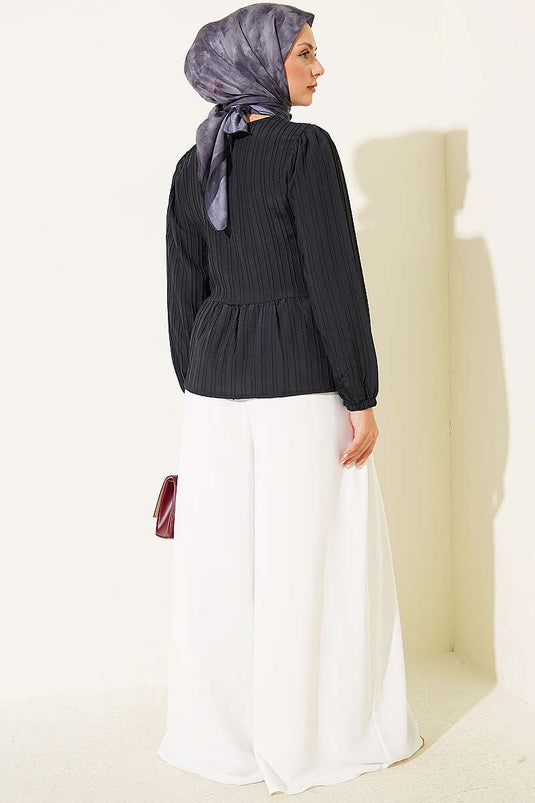 Chemise Noire À Nœud Devant