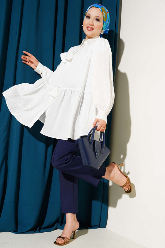 Tunique avec nœud sur le devant écru