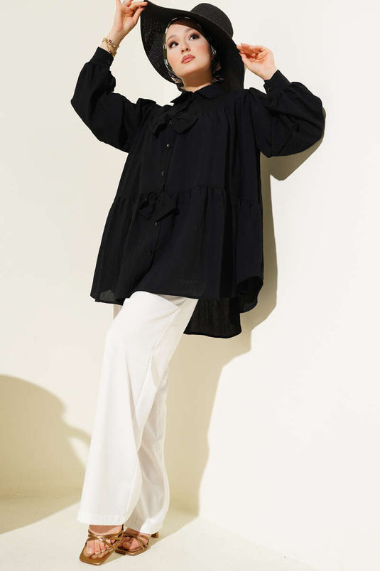 Tunique avec nœud sur le devant noire