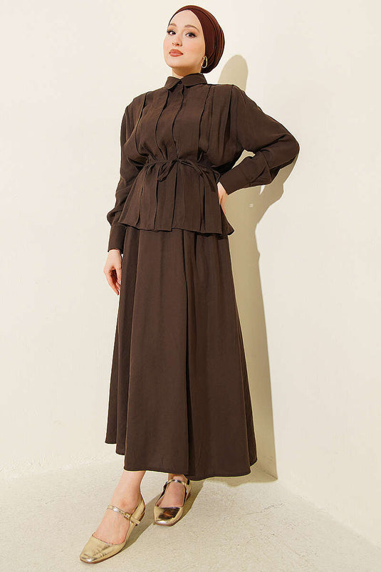 Ensemble jupe plissée large en modal marron foncé