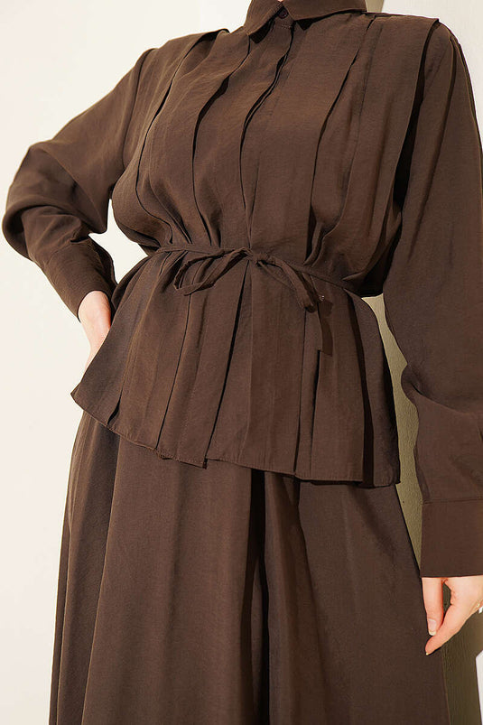 Ensemble jupe plissée large en modal marron foncé