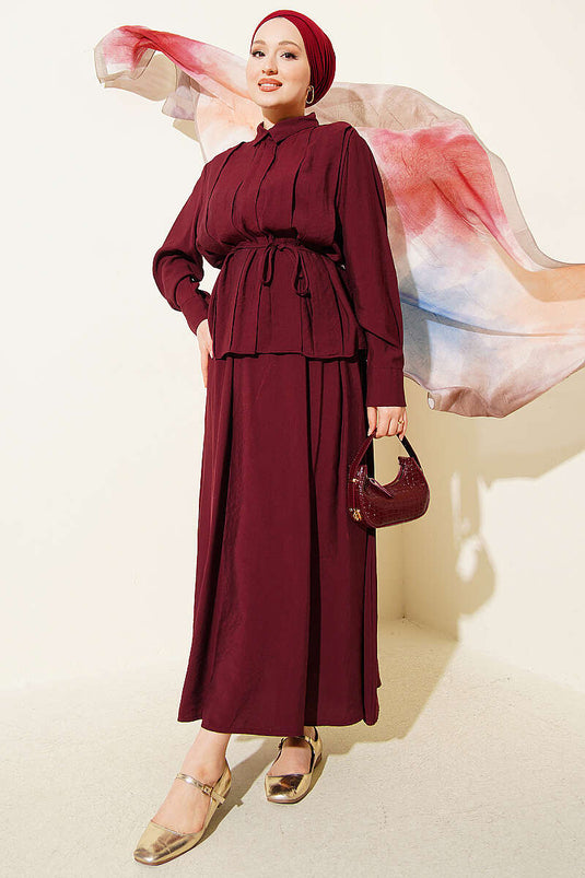 Ensemble jupe plissée large en modal bordeaux