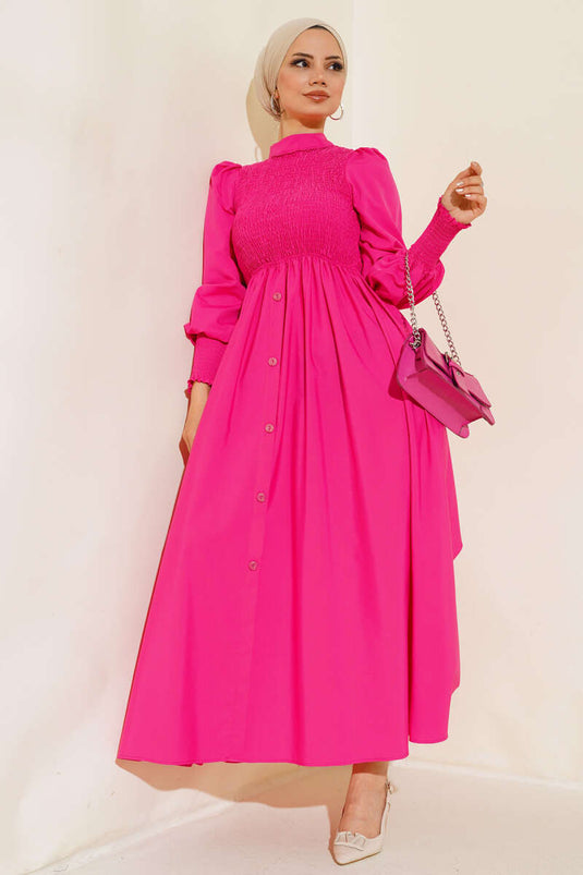 Robe Gimped Boutonnée Devant Fuchsia