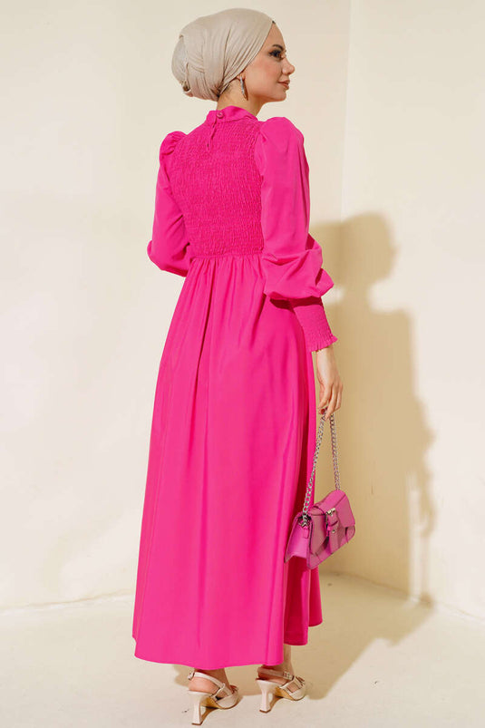 Gimped-Kleid mit Knopfleiste vorne, Fuchsia