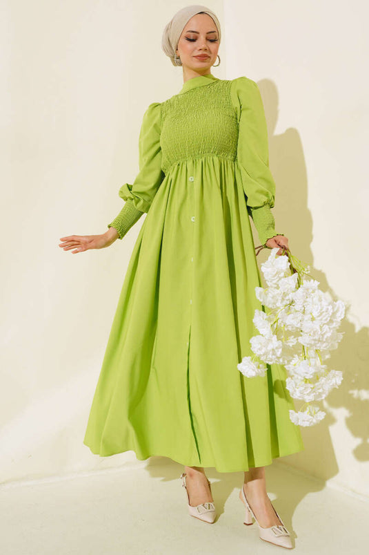 Robe Boutonnée Devant Verte