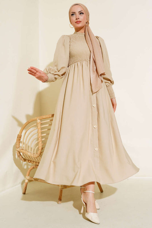 Robe Gimpée Devant Beige