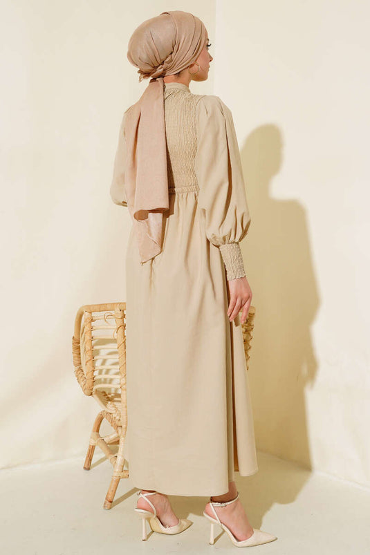 Robe Gimpée Devant Beige