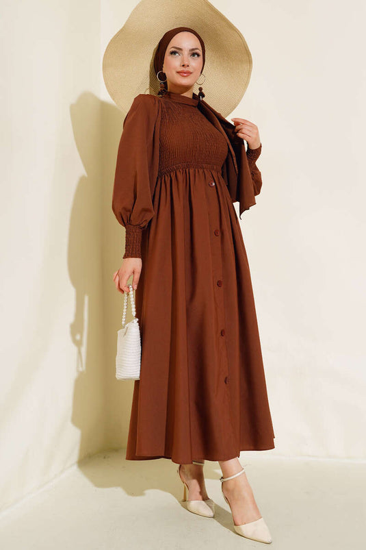 Robe Gimpée Devant Marron