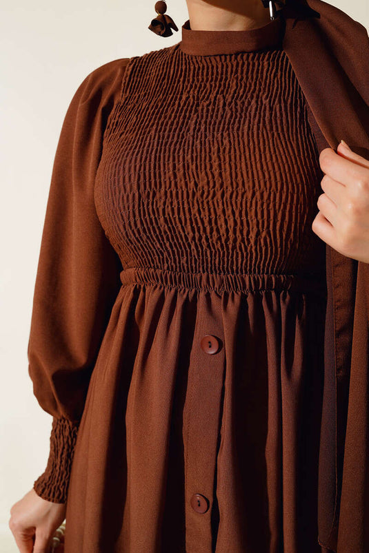 Robe Gimpée Devant Marron