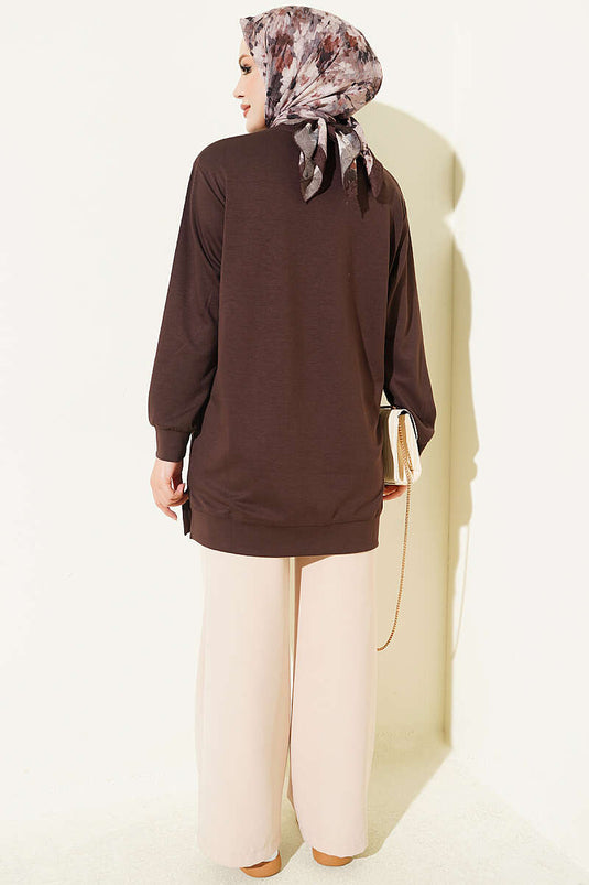 Brown Loysha Tunic With Rose Embellished Detail