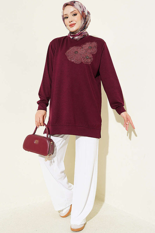 Purple Loysha Tunic With Rose Embellished Detail