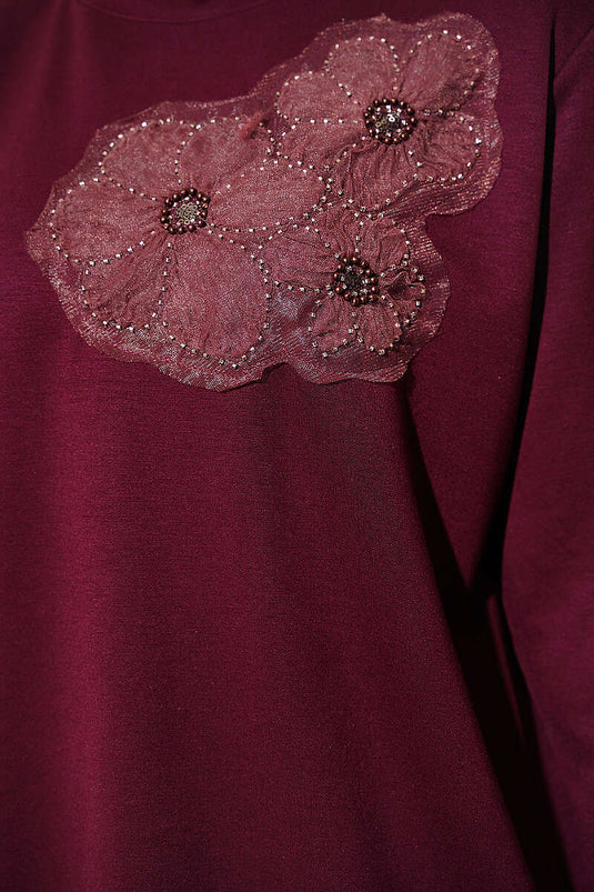 Purple Loysha Tunic With Rose Embellished Detail